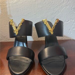 Versace Black Heels with Gold Detailing